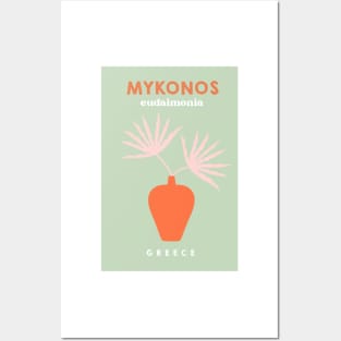 Retro Mykonos Island Plant Green Posters and Art